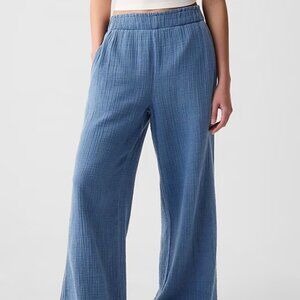High Rise Crinkle Gauze Wide-Leg Pants